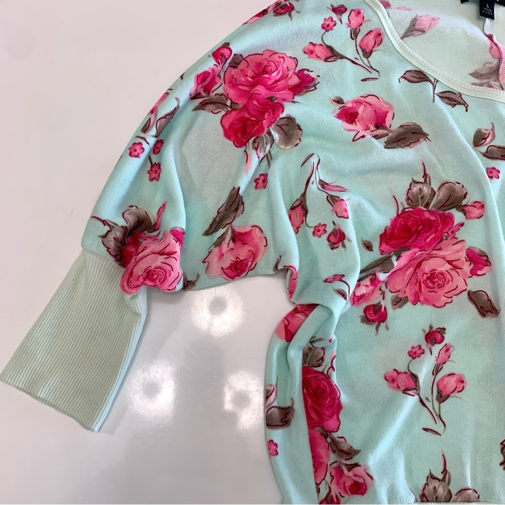 Sea Foam Green & Roses Lightweight Knit Top - Picture 6 of 8